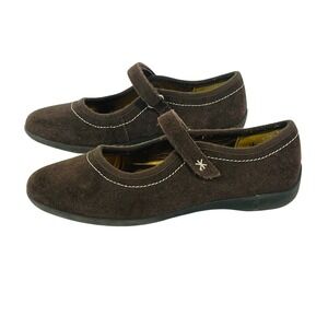 Lands End Brown Mary Jane Flats Shoes Girl's Size 2 Suede Adjustable